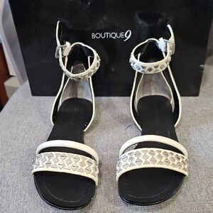 Boutique 9 Creamy White and Silver Ankle-Strap Sandals With Studs Brand New 6.5M